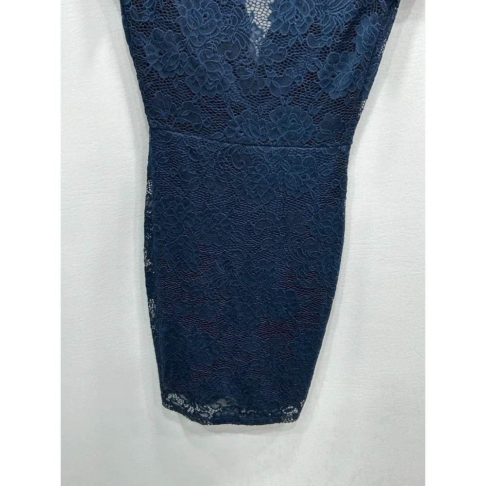 Lucy In The Sky Womens Size XS Blue Lace Overlay Mini‎ Dress Wedding Prom Sheer